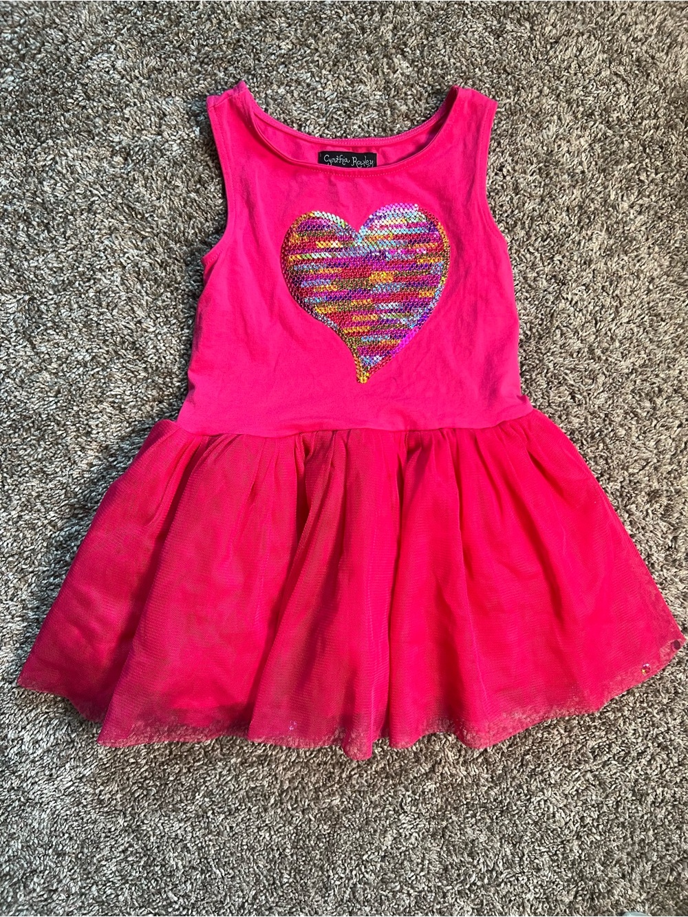 Cynthia Rowley Hot Pink Sequin Heart Tulle Dress